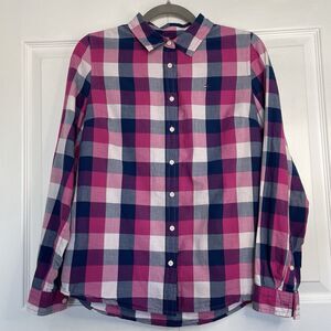 Tommy Hilfiger Pink/Blue Plaid Button Down Blouse Women’s Size M